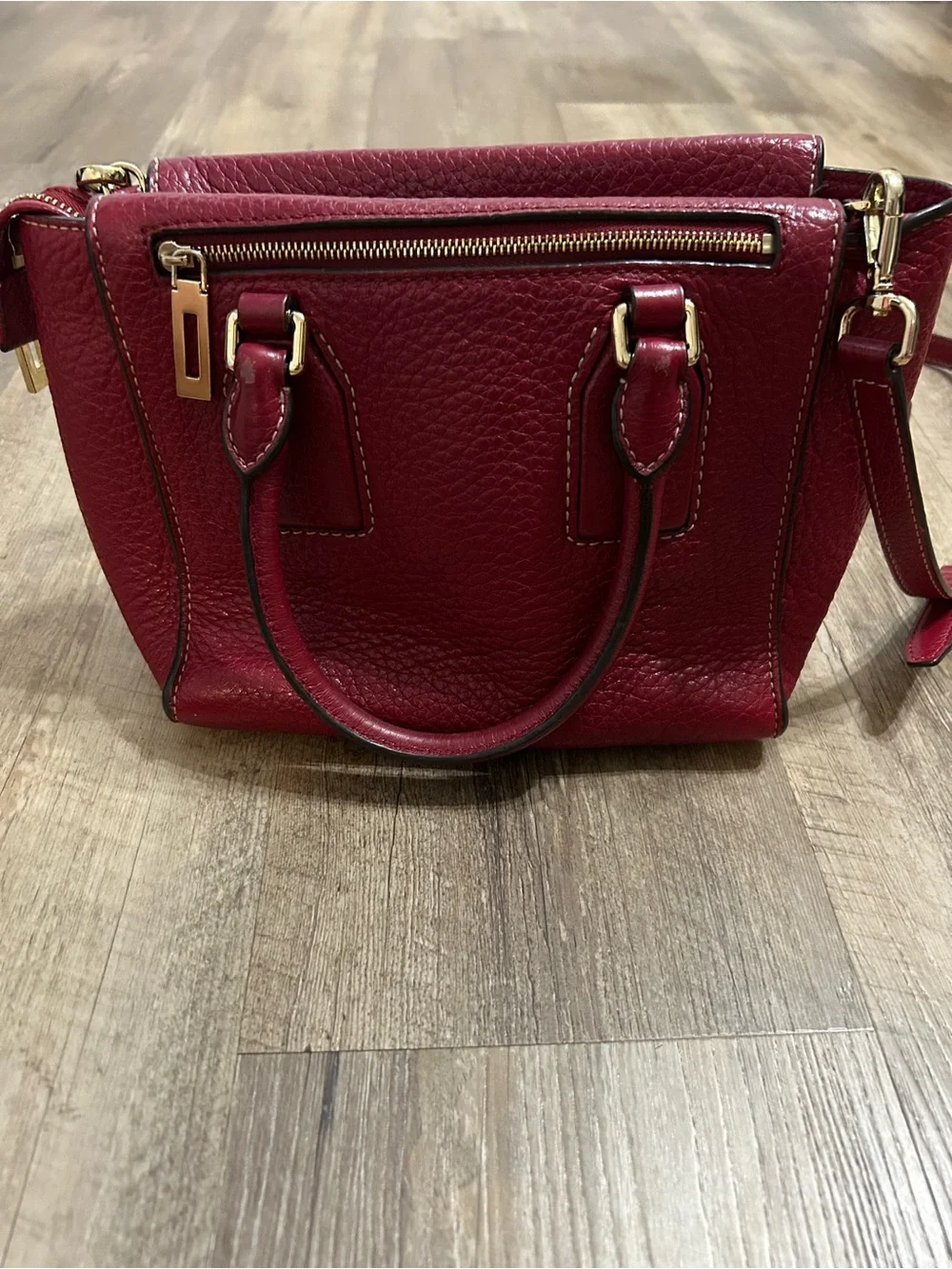 Vintage Michael Kors Red Pebbled Leather Satchel with Detachable Strap